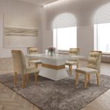 Mesa Clarice 120 Tampo MDF Vidro/Canto Reto 4 Cadeiras Valentina Turim/Off White/Off White/Imbuia/Serig. Off
