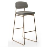 Banqueta Alta Ba 402 A Para Bancada Sala De Jantar Encosto E Assentos Estofados Linha Jaraguá. Dourado/ Cinza Mesclado