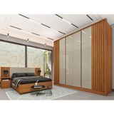 Quarto Casal Ripado Guarda-roupa 6 Portas Com Cama E Cabeceira Cinamomo
