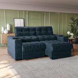 Sofá 230 Cm Com Porta Copos Retrátil E Reclinável Premier Azul Marinho