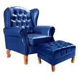 Poltrona E Puff Chesterfield Imperador Decoração Retrô Vintage Azul