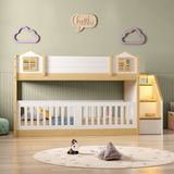 Beliche Infantil Montessoriana Garden Com Escada Lateral E Proteção Casinha Grade Casatema Branco/natural