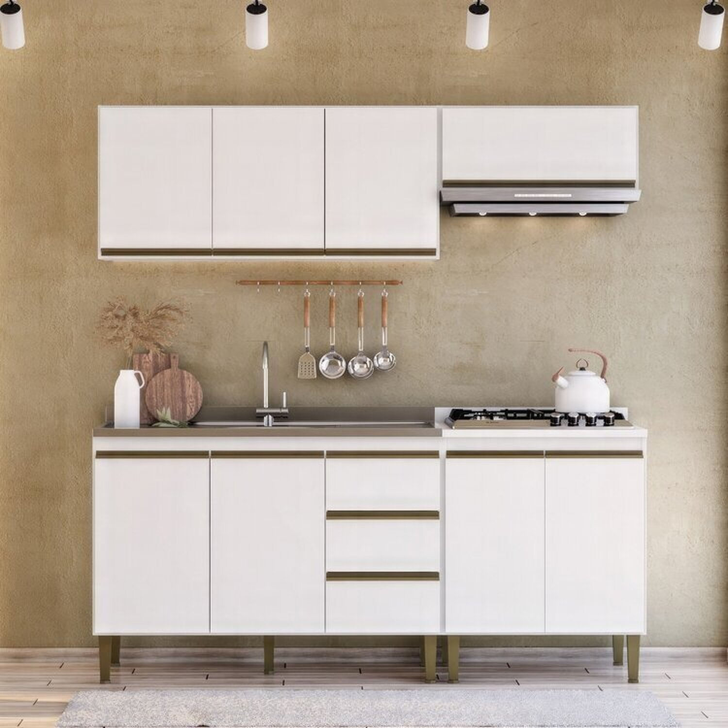 Cozinha Modulada 4 Peças 2 Aéreos 2 Balcões Margarida Branco