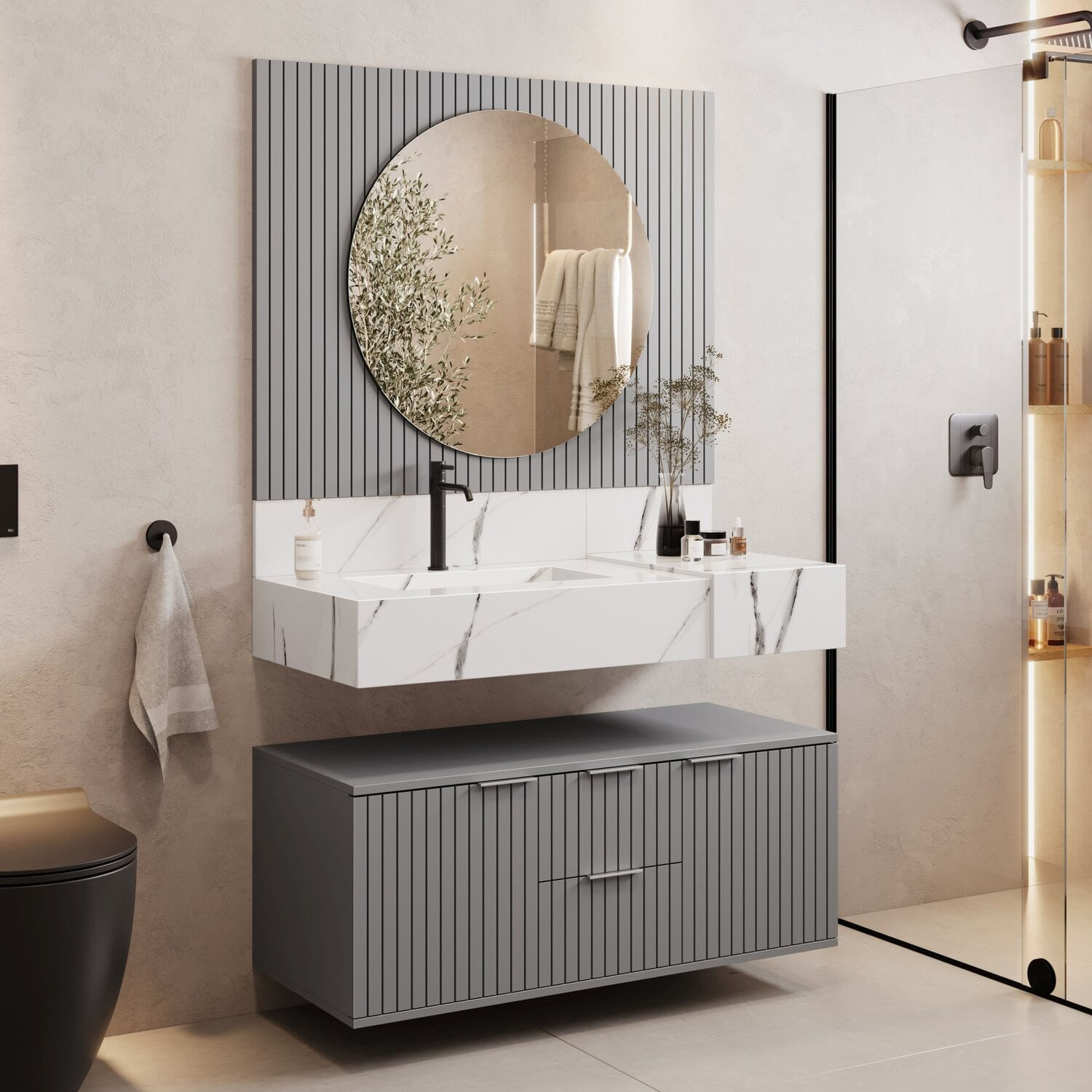 Espelho Para Banheiro Redondo Ripy 100cm Cinza