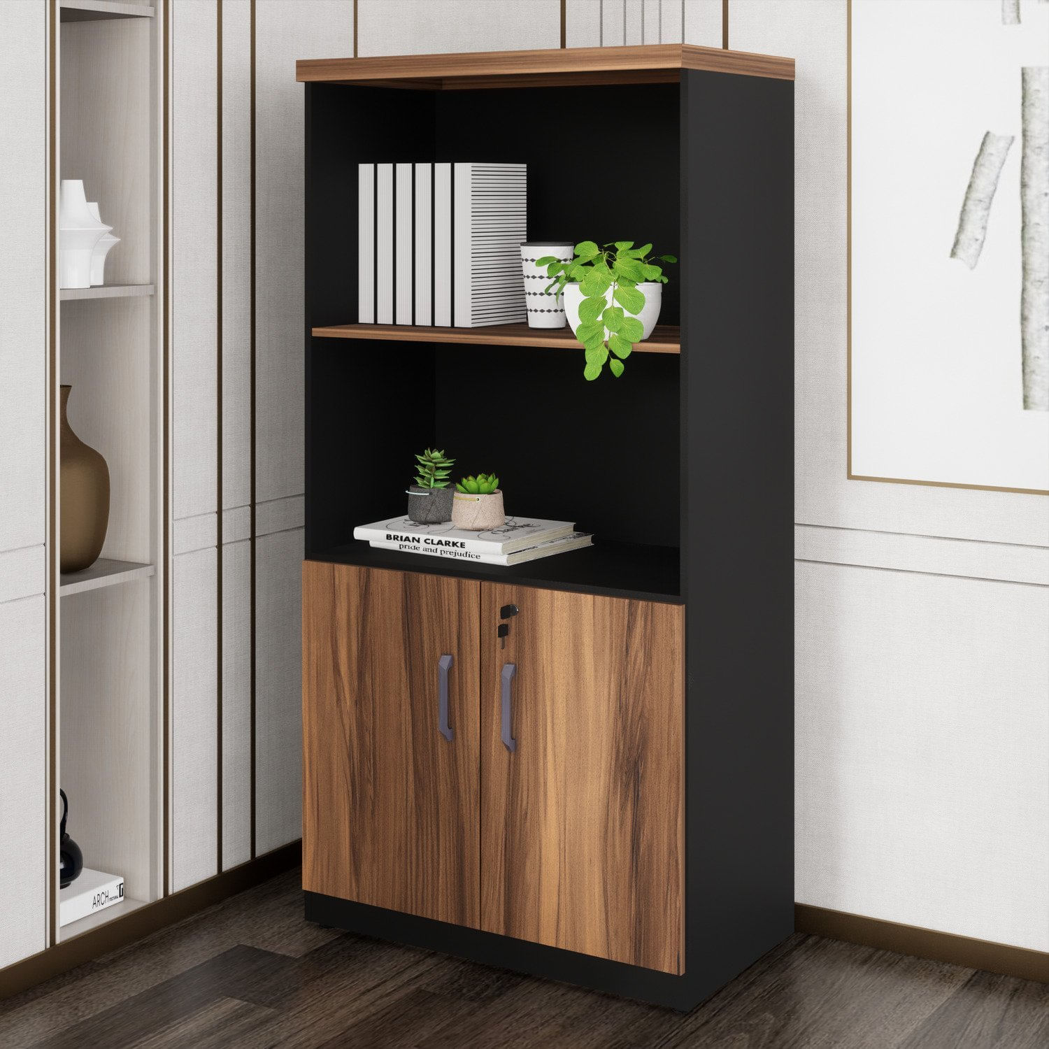 Armário Estante Armário Para Escritório Marrom/preto