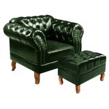 Poltrona Com Puff Decorativo Chesterfield Capitonê Dom Pedro Verde