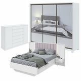 Quarto Com Guarda-roupa Com 3 Espelhos 3 Portas 6 Gavetas, Cômoda 2 Portas 7 Gavetas E Cama Solaris Branco