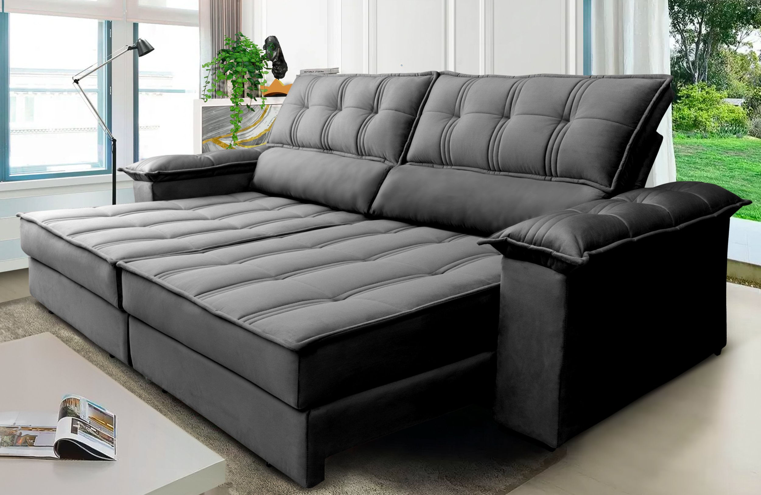 Sofá Retrátil E Reclinável 3 Lugares 270 Cm Ferrara Platinum Grafite