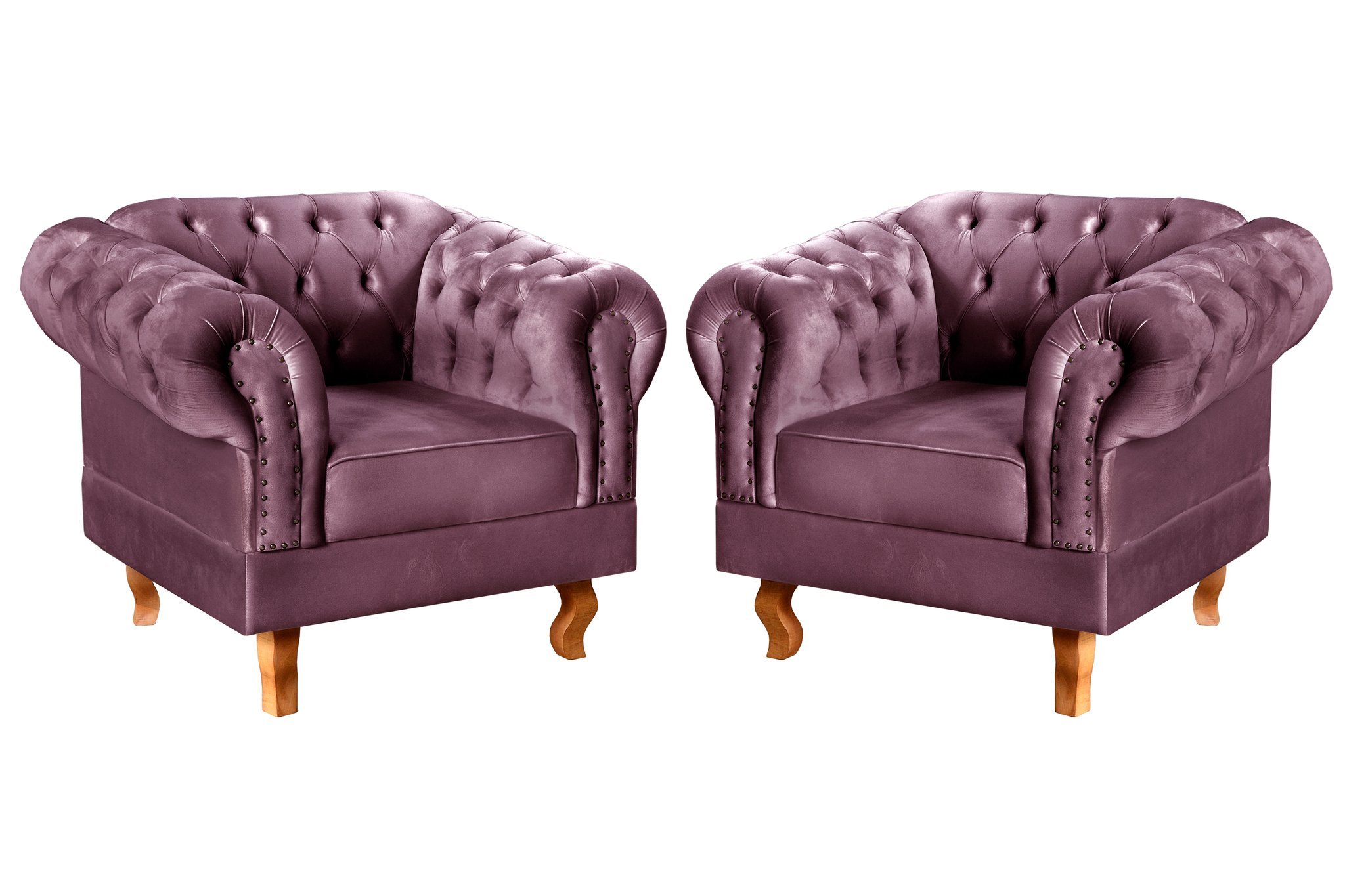 Conjunto 2 Poltronas Chesterfield Dom Pedro Decoração Sala Recepção Retrô Roxo