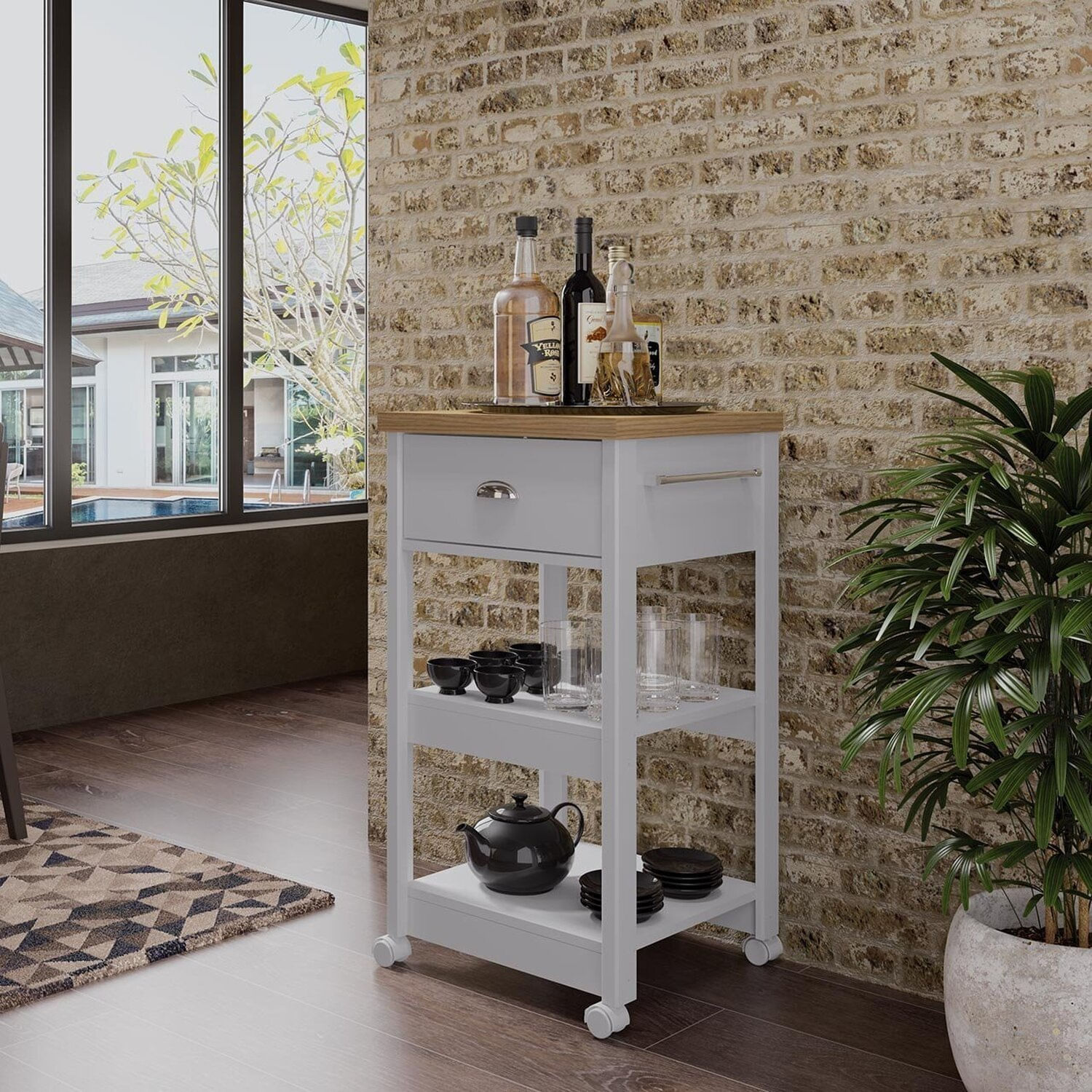 Aparador Carrinho Chá 1 Gaveta Cinza