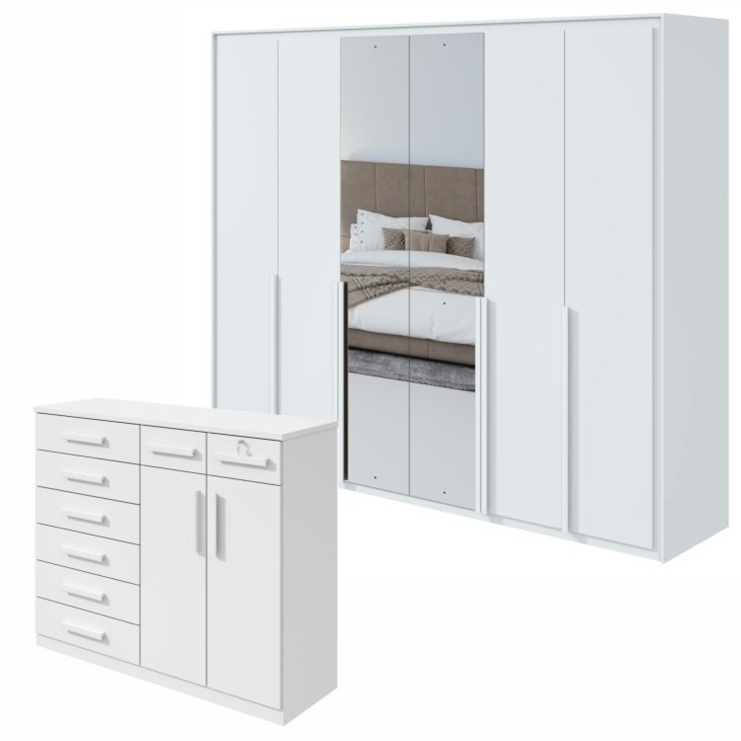 Conjunto De Guarda-roupa Com Espelho 6 Portas Imperatore Com Cômoda Toronto Branco