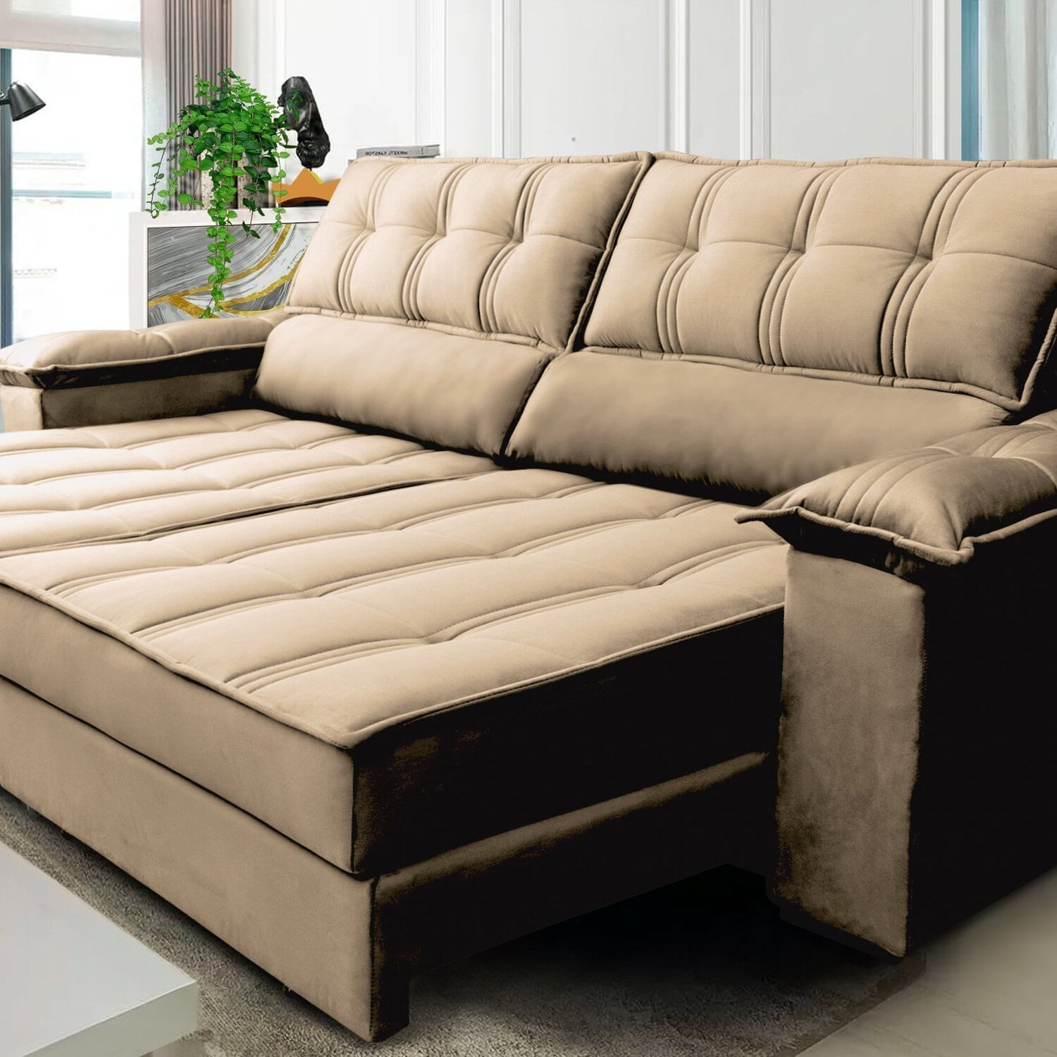 Sofá Retrátil E Reclinável 3 Lugares 270 Cm Ferrara Platinum Marrom