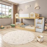 Beliche Infantil Montessoriana Garden Com Escada Lateral E Proteção Casinha Grade X Dupla Casatema Branco/natural