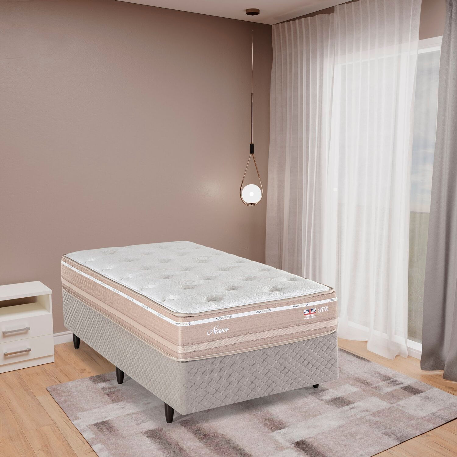 Colchão Solteiro Molas Maxspring Nesser 88x188x28cm Herval Branco / Bege