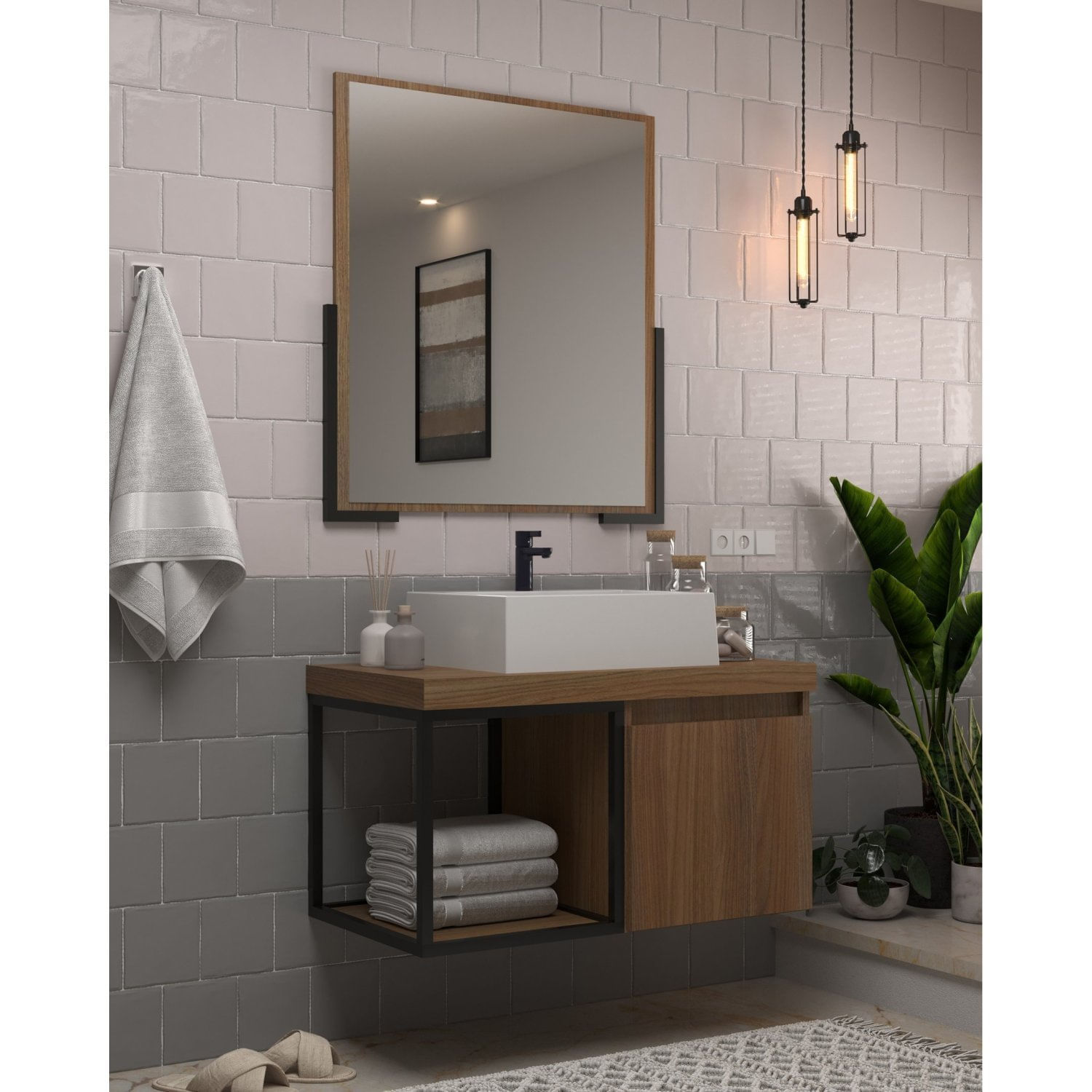 Conjunto Balcão Para Banheiro Com Espelheira Miami 80 Noce