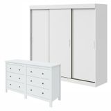 Conjunto De Guarda-roupa 3 Portas 3 Gavetas Saion Plus e Cômoda 6 Gavetas Maggiore New Branco