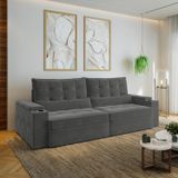 Sofá Retrátil Reclinável Com Porta Copos E Usb 4 Lugares 270cm Embaúba Extra Cabecasa Madeiramadeira Grafite Fosco