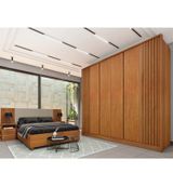 Quarto Casal Ripado Guarda-roupa 6 Portas Com Cama E Cabeceira Cinamomo