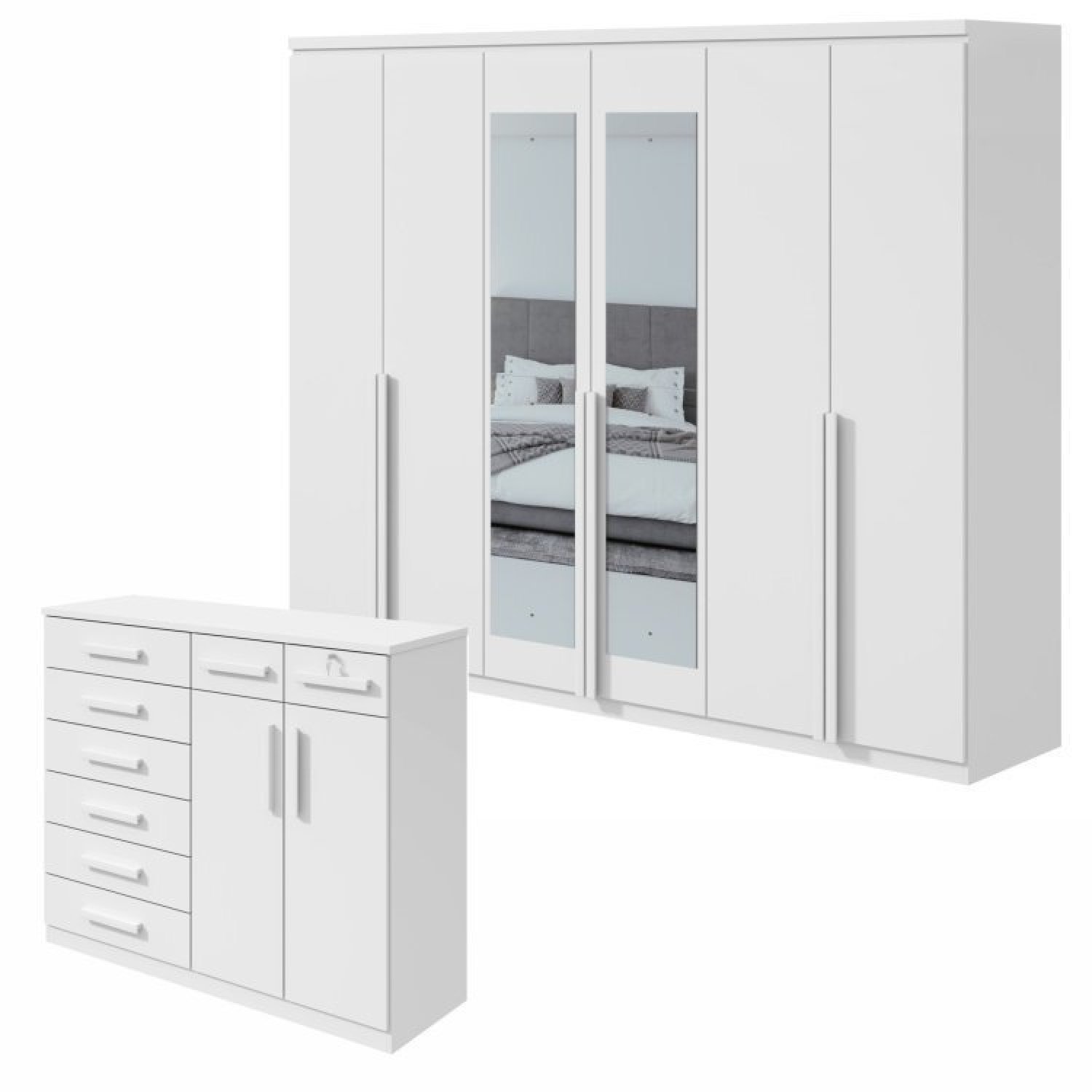 Conjunto De Guarda-roupa Alonzo Com Espelho E Cômoda Toronto Branco