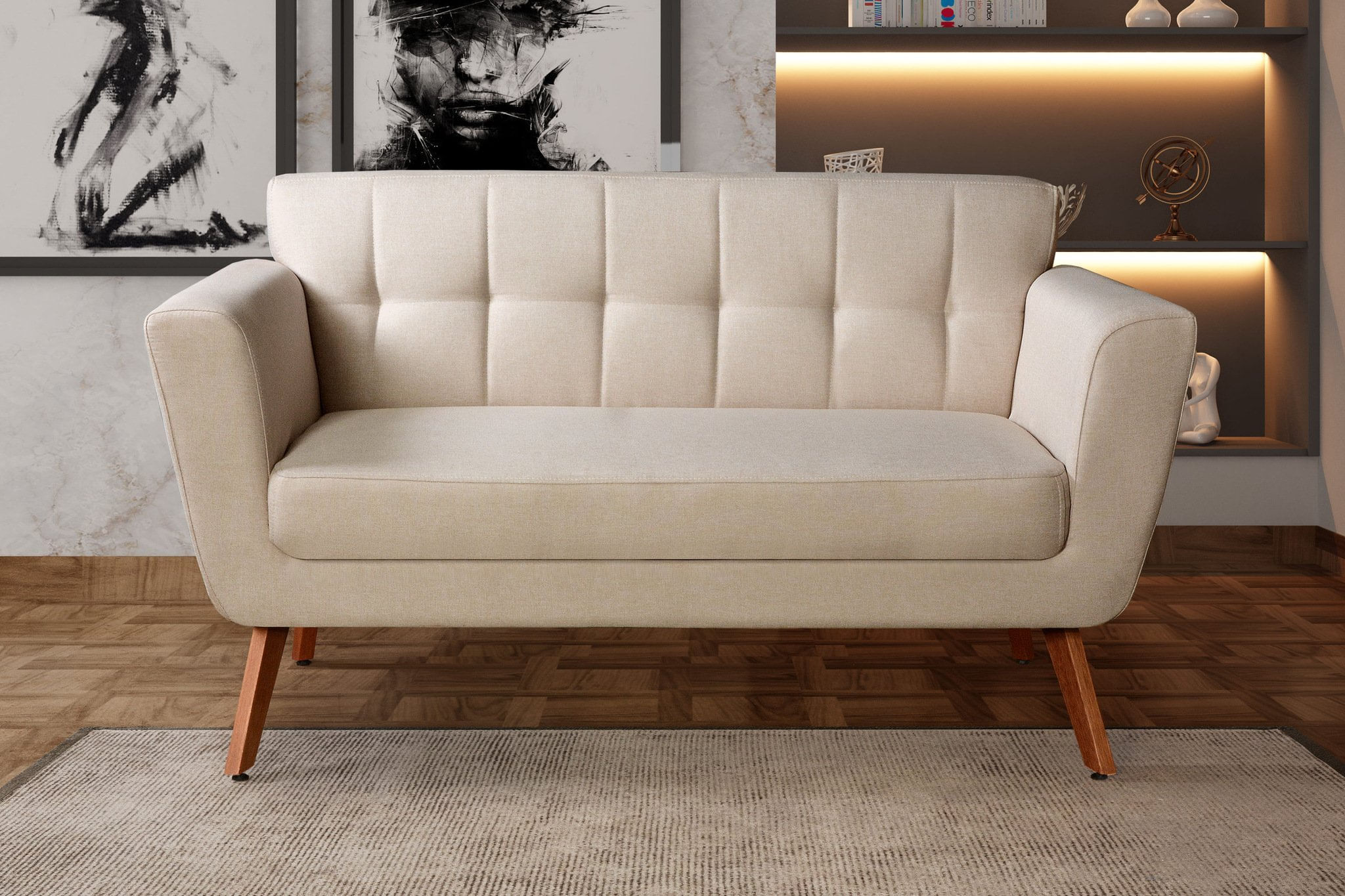 Namoradeira Sofá Bruna Moderna Decoração Sala Recepção Bege