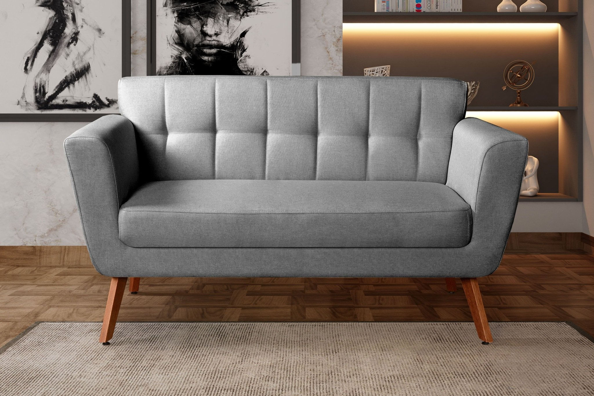 Namoradeira Sofá Bruna Moderna Decoração Sala Recepção Cinza