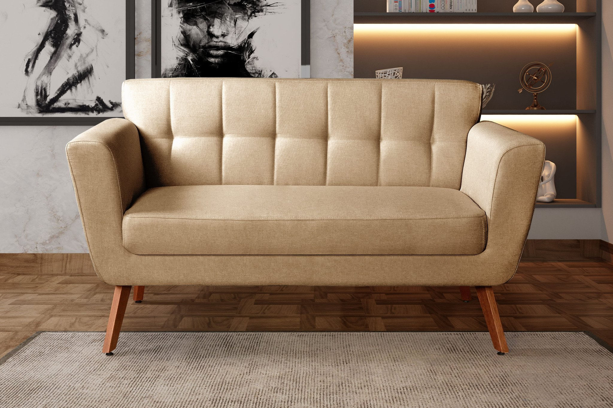 Namoradeira Sofá Bruna Moderna Decoração Sala Recepção Marrom