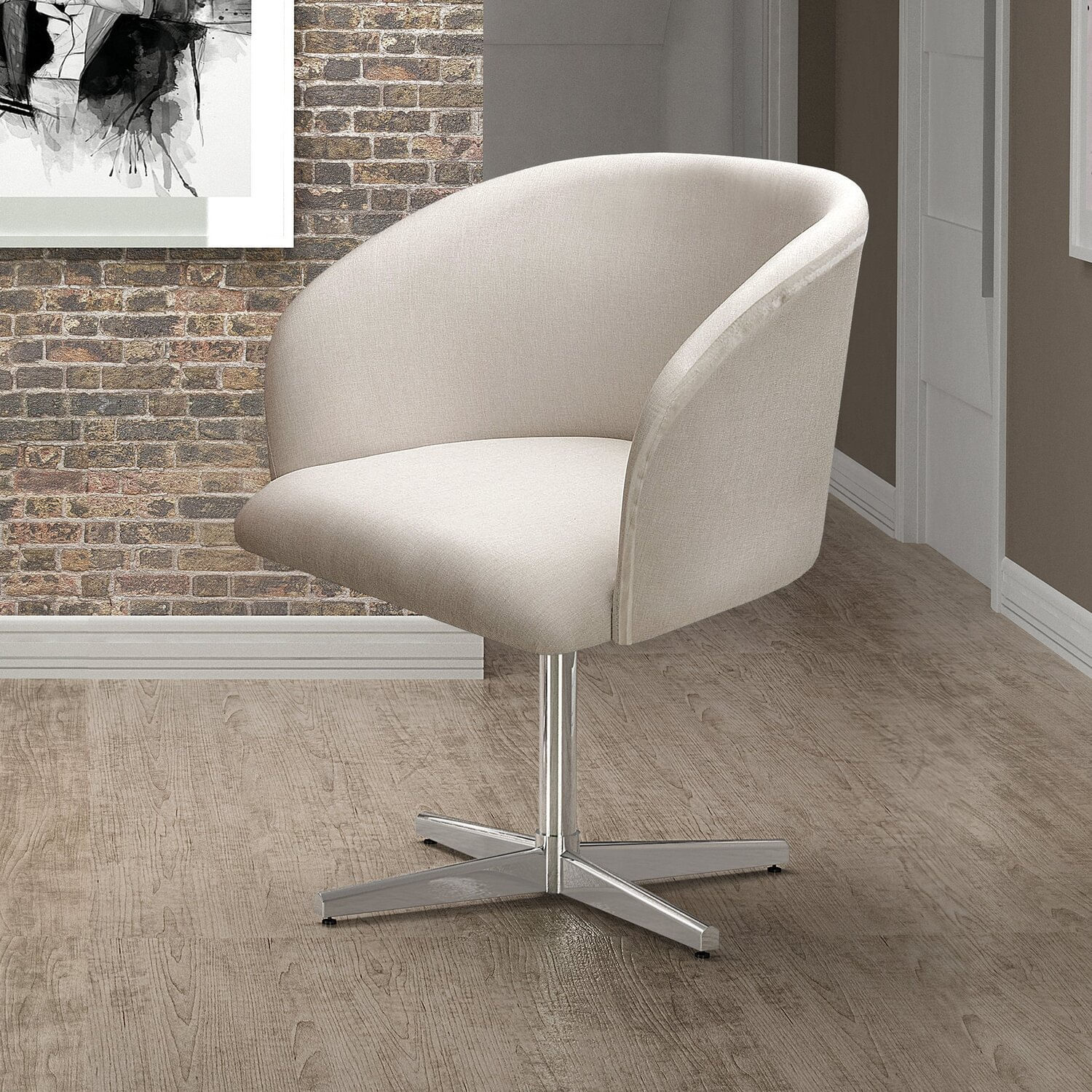 Poltrona Atenas Base Giratória De Alumínio Sala De Estar Bege Claro