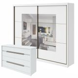 Conjunto De Guarda-roupa Casal Com Espelho 2 Portas 6 Gavetas Toronto Plus e Cômoda Urban Branco