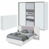 Quarto Com Guarda-roupa Com Espelho 3 Portas 6 Gavetas, Cômoda 2 Portas 7 Gavetas E Cama Solaris Branco