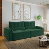 Sofá Retrátil Reclinável Com Porta Copos E Usb 4 Lugares 270cm Embaúba Extra Cabecasa Madeiramadeira Verde Diamante