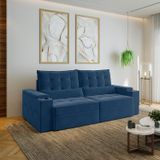 Sofá Retrátil Reclinável Com Porta Copos E Usb 4 Lugares 240cm Embaúba Extra Cabecasa Madeiramadeira Azul Diamante