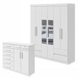 Conjunto De Guarda-roupa Casal Com Espelho 6 Portas 4 Gavetas Zeus e Cômoda Toronto Branco