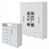 Conjunto De Guarda-roupa 6 Portas 4 Gavetas Zeus Com Espelho E Com Pés e Cômoda Da Vinci Branco