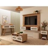 Sala De Estar Completa Painel Para Tv Com Mesas De Apoio E Centro Com Aparador Cinamomo/off White