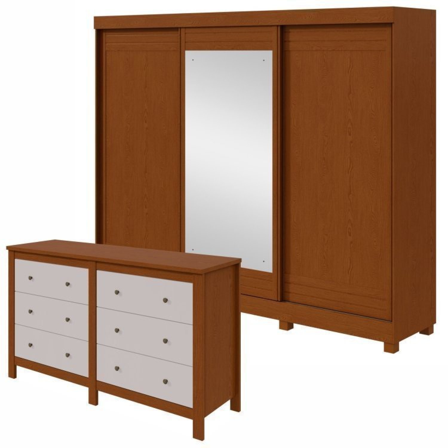 Conjunto De Guarda-roupa 3 Portas 4 Gavetas Nice Com Espelho E Com Pés e Cômoda Maggiore New  Frassino/off White