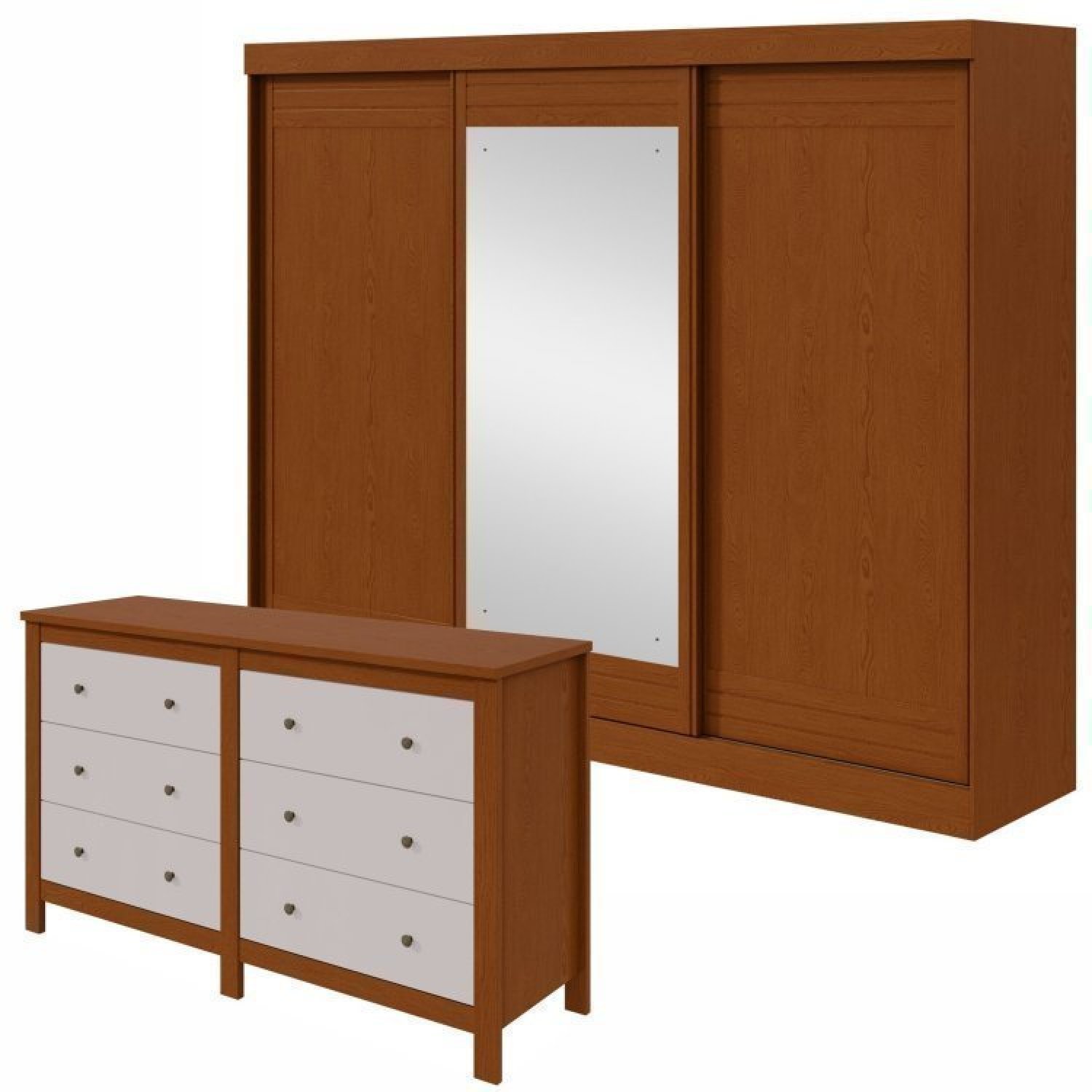 Conjunto De Guarda-roupa 3 Portas 4 Gavetas Nice Com Espelho e Cômoda Maggiore New  Frassino/off White