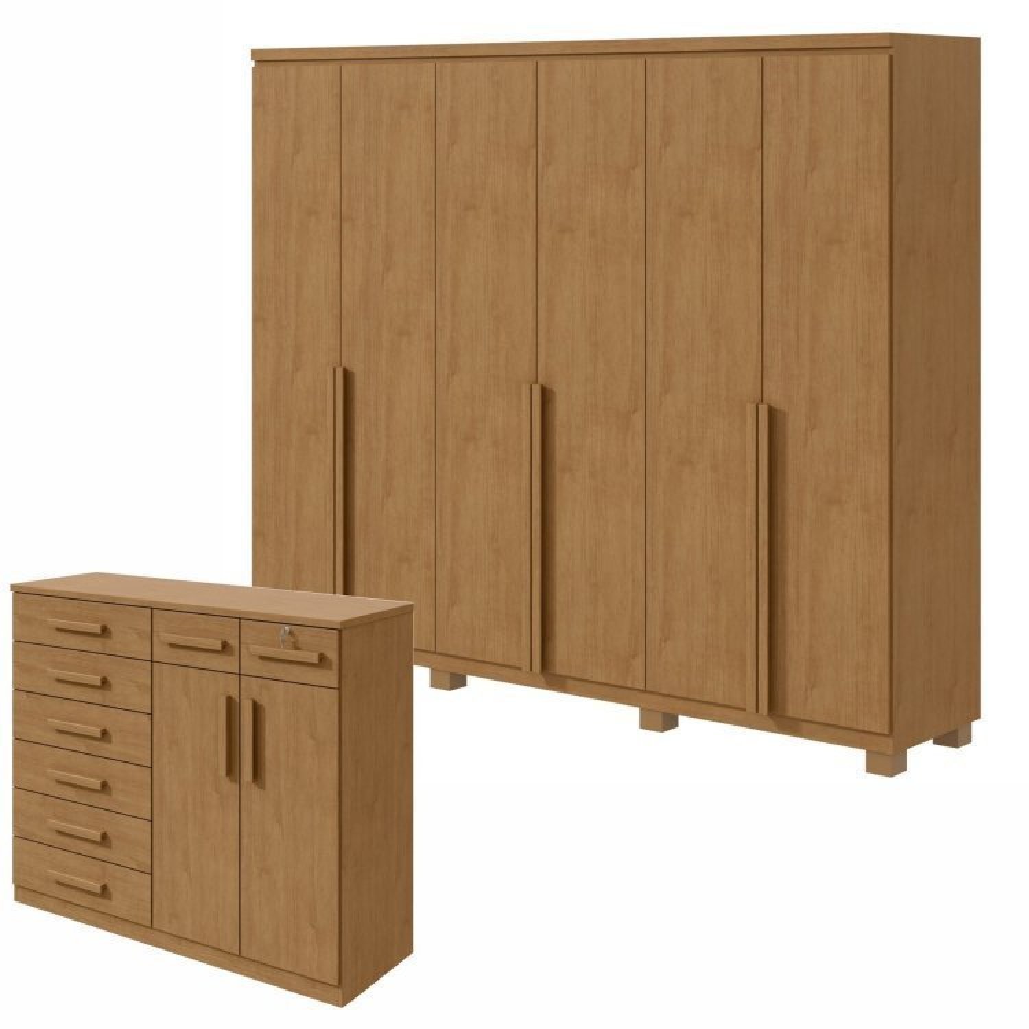 Conjunto De Guarda-roupa Alonzo Com Pés E Cômoda Toronto Amêndoa Clean