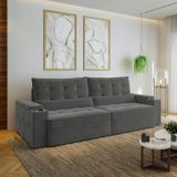 Sofá Retrátil Reclinável Com Porta Copos E Usb 4 Lugares 280cm Embaúba Extra Cabecasa Madeiramadeira Grafite Fosco