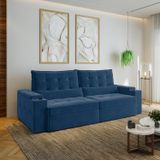 Sofá Retrátil Reclinável Com Porta Copos E Usb 4 Lugares 260cm Embaúba Extra Cabecasa Madeiramadeira Azul Diamante