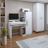 Kit 2 Peças Com Mesa Para Computador Com Armário E Armário Multiuso 2 Portas E 5 Prateleiras Asteca Branca Fosco