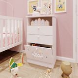 Cômoda Infantil 1 Porta 2 Gavetas 1 Nicho Estampada Kids Serpil Baby Branco/Urso Rosa