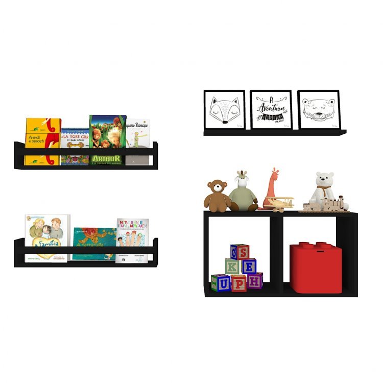 Conjunto com 1 Nicho e 3 Prateleiras Trini Bramov Móveis Preto