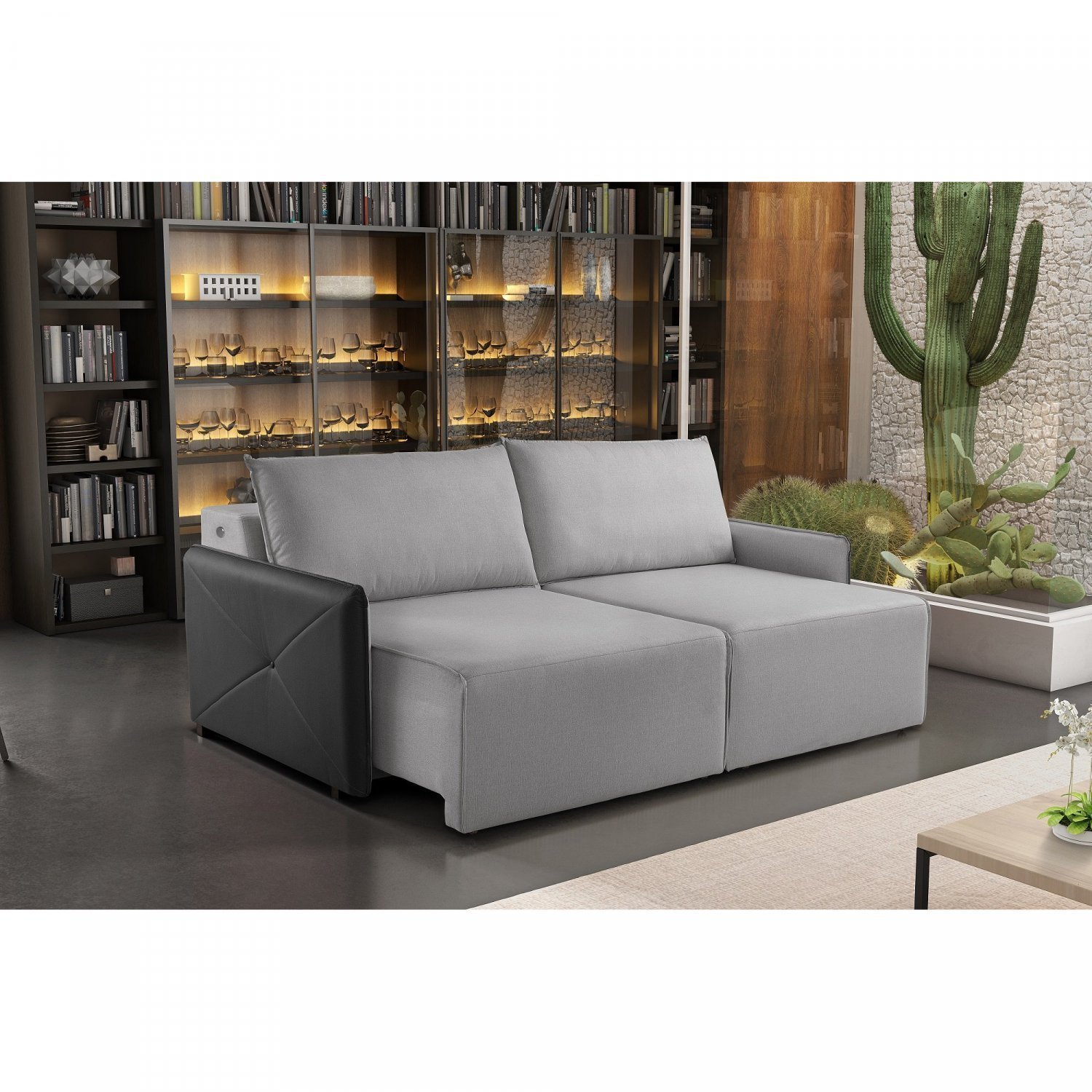 Sofá Retrátil 1,60m Urban Estofart Cinza/preto