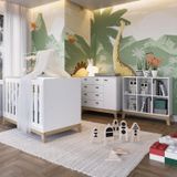 Quarto De Bebê 3 Peças Com Berço 3 Em 1 Cômoda E Estante Com 6 Nichos Favo De Mel