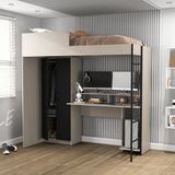 Cama Suspensa Multifuncional Com Mesa Gamer 2 Portas Konza Politorno Cinza