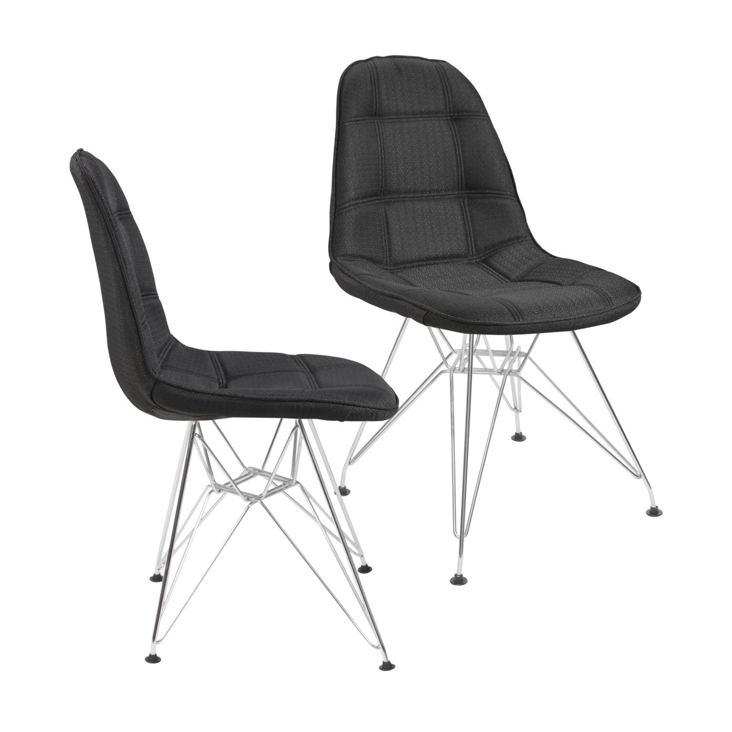 Kit 2 Cadeiras Estofada Botonnes Base Cromodaor Design Preta