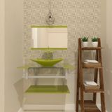Gabinete Para Banheiro Vidro 60 Cm Cuba Retangular E Espelheira Vmex Verde Oliva