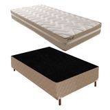 Box Solteiro Florença 42x88x188cm com Colchão Solteiro Unique D33 Plus Duoface 25x88x188cm Rustico Bege