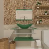 Gabinete Para Banheiro Vidro 60 Cm Cuba Oval E Espelheira Vmex Verdeoliva