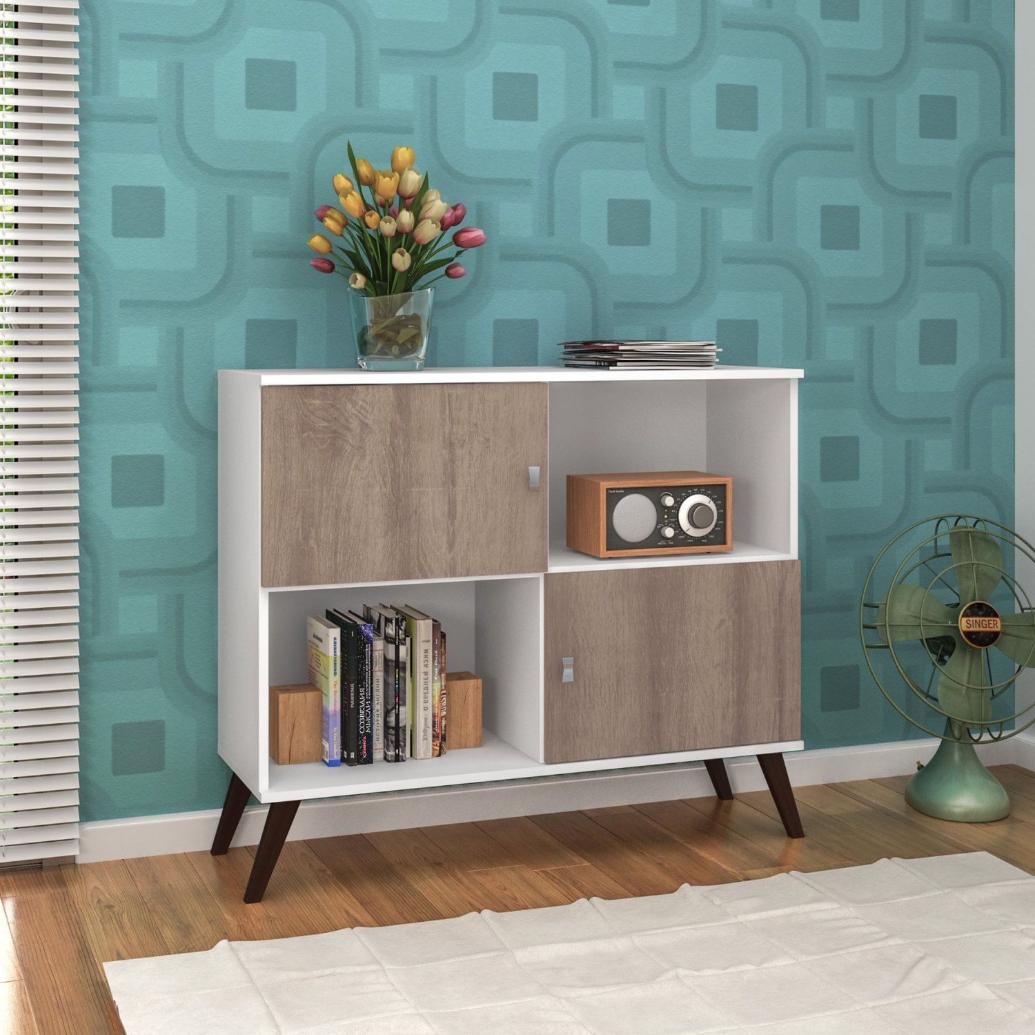 Buffet 2 Portas 2 Nichos Retrô Rt3011 Branco/rústico